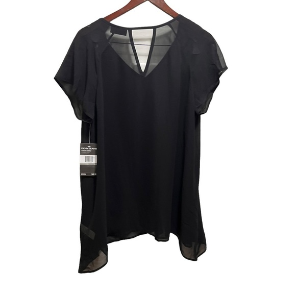 DKNY Jeans Black Flowy Vneck Semi Sheer Blouse Size 1x NWT - Picture 2 of 9